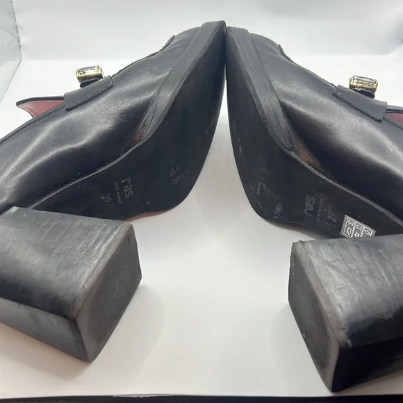 RAS black chunky heel leather loafer square toe/heel w/jewel detail SZ 39 US 9 - Picture 7 of 13